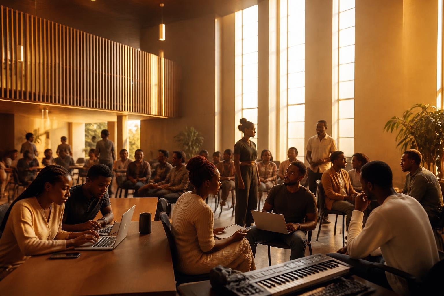 Modern church gathering with digital creators